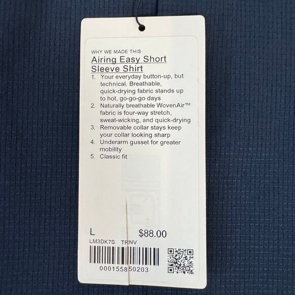 Lululemon NWT Mens Size Large Airing Easy Short Sleeve Button Up Shirt True Navy - Picture 6 of 9
